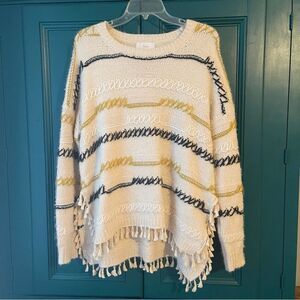 Evereve Braeve Striped Sweater Warm Boho w fringe sz Medium